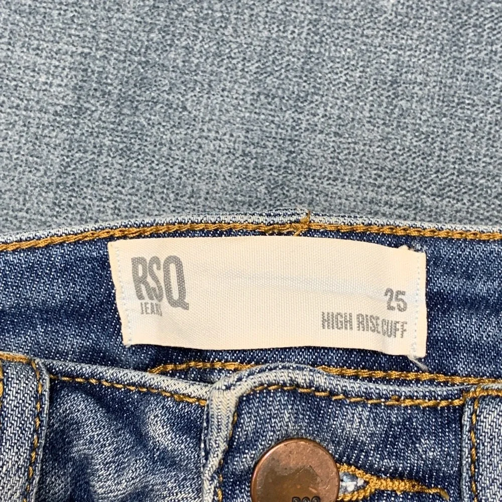 RSQ High Rise Cuffed Hem Shorts Womens 25 Blue Denim Cotton Stretch Zip Fly